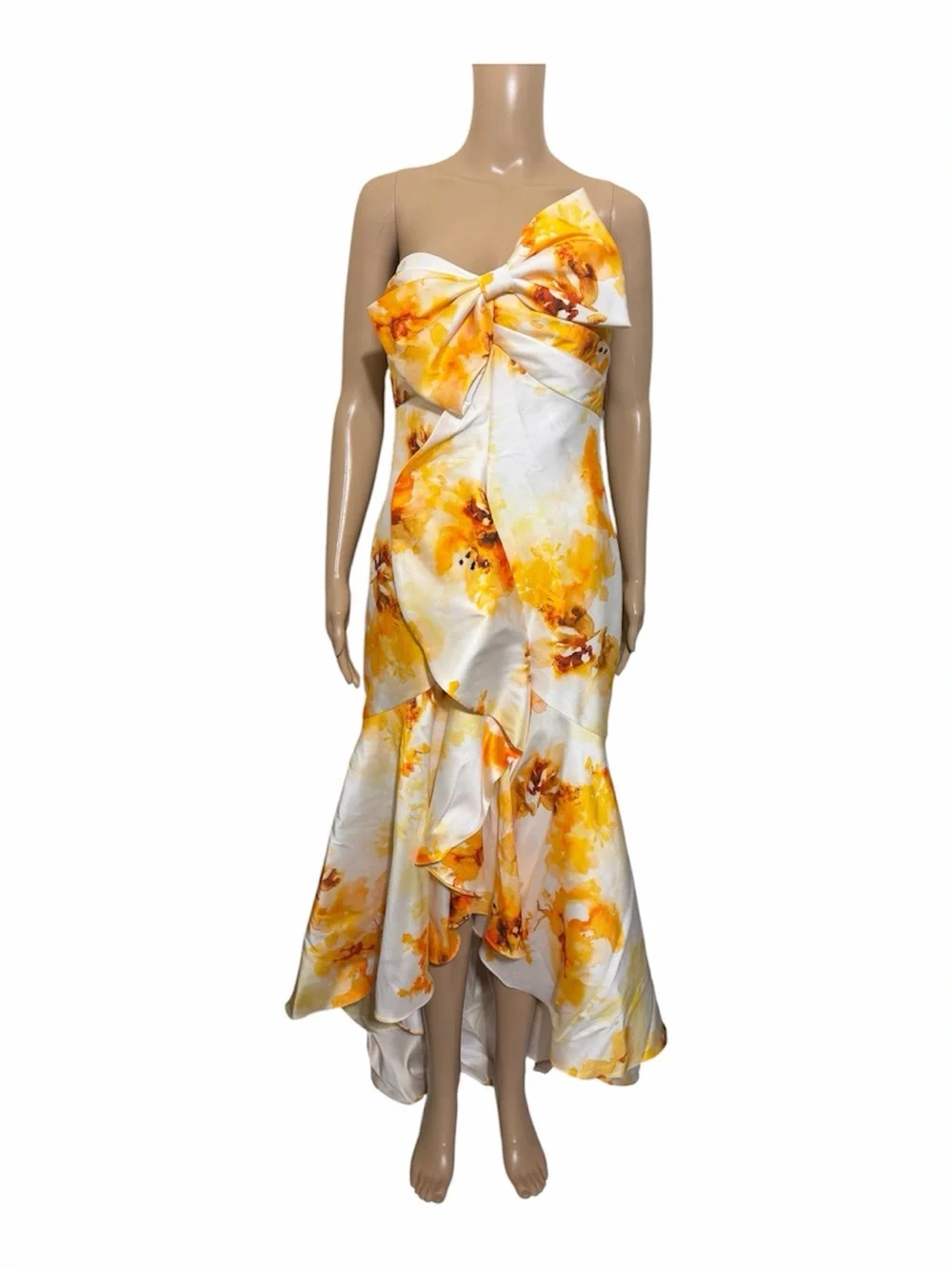 Badgley Mischka formal strapless gown high low ruffle size 8